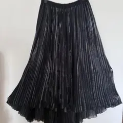 美品 HARE ハレ光沢プリーツスカート アシメ ロング 黒 ウエストゴムのサムネイル