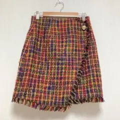 【リリーブラウン】膝丈タイトスカート チェック柄 レッド系 レディース XS