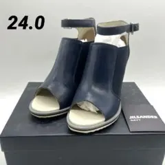 ✨良品✨　ジルサンダーネイビー　サンダル　ハイヒール　ミュール　レザーのサムネイル