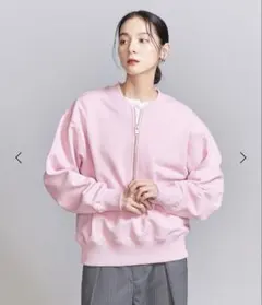 BEAUTY&YOUTH コットン裏毛 フロントジップ スウェット ピンク