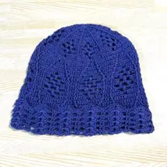 ハンドメイド♡夏素材 ニット帽　ブルー