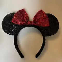 ディズニー カチューシャ スパンコール ブラック レッド