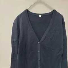 無印良品　Ｖネック七分袖カーディガン(Ｓ)ブラック無地　コットン100%シンプル