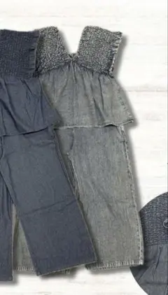 しまむら*シャーリングサロペットデニム　ペプラム　M 未使用品　完売品