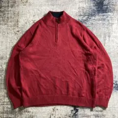 00s エルエルビーン コットン ハーフジップ ニット レッド オールド 短丈のサムネイル