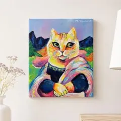 週末限定値下げ】カラフルな猫の原画 F3号キャンバス 絵画 アート 動物