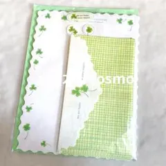 【平成レトロ】クローバー　レターセット 封筒　シール　ステッカー　グリーン