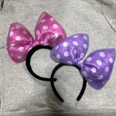 ミニーリボンカチューシャ ピンク 紫 水玉 2個セット