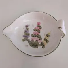 リーフ型花柄小皿 約12cm　ハンドペイント