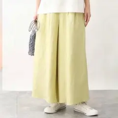 エムケーミッシェルクラン◆リネン混ワイドパンツ M ライトイエロー ボリューム裾