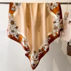 スカーフ 大判　90cm バンダナ バッグ アクセサリー 　ブラウン