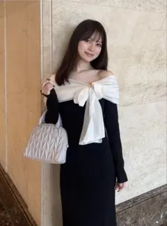 GRL 新品 オーガンジーリボンオフショルダーニット 원피스