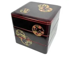 三段重 6.5寸 木製 溜内朱 本漆塗り 漆木 高級 手塗り 蒔絵 花丸 重箱