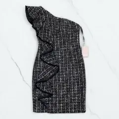 Tika ティカ ワンショルダー サイドフリル ツイードミニドレス