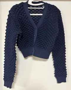ネイビー 立体編み カーディガン