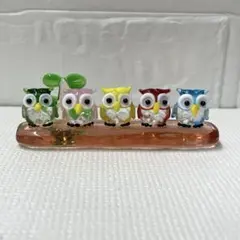ガラス細工　フクロウ5人ベンチ　置物　ミニチュアのサムネイル