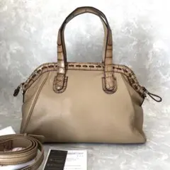 ★ほぼ未使用★レザージュエルズ 2WAYハンドバッグ ショルダー ベージュクロコ