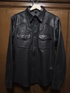 FLAT HEAD ディアスキン　レザーウエスタンシャツ　ブラック　サイズ40のサムネイル