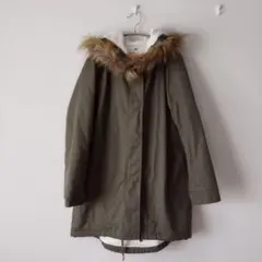earth ファー付きモッズコートM オリーブカーキー　ボア裏起毛ロングコート