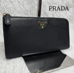 ✨美品✨ プラダ 長財布 L字ジップ メタルロゴ 金ロゴ サフィアーノ ブラックのサムネイル