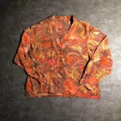 【ヴィンテージ】花柄 アート柄 シルクシャツ風ジャケット古着ZBS1 ドット柄