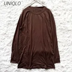 ユニクロ　UNIQLO ヒートテッククルーネックT（9分袖）　L 茶　ブラウン