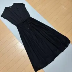 美品✴︎異素材ミックス 黒ノースリ ロングワンピース レース