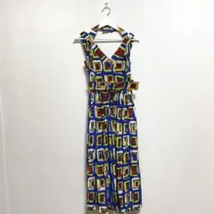 【LANVIN】 ランバン (38) 総柄 ノースリーブワンピース ベルト付き