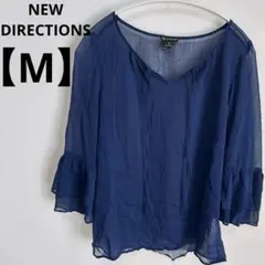 NEW DIRECTIONS【M】 シースルー フリルブラウス 紺ネイビー