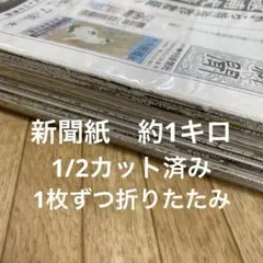 新聞紙　1/2カット済み　1枚ずつ折りたたみ　約1キロ(936g) まとめ売り