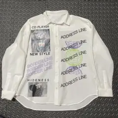 ホワイト グラフィックプリント 長袖シャツ