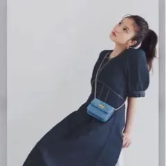 Vネックタックデニムフレアワンピース[on160]