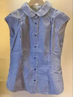 【ちー様専用】ノースリーブ ブラウス 青×白ストライプ S