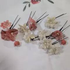 花モチーフ 髪飾りセット ピンク ホワイト