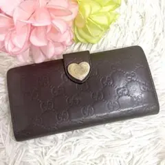 GUCCI 長財布 ハートチャーム ラウンドファスナー ダークブラウン GG