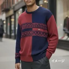 Lacoste 幾何学模様 ニットセーター 赤 ネイビー