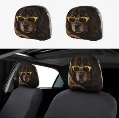 犬柄 レトリバー かわいい ヘッドレストカバー 車用シートカバー 2枚セット