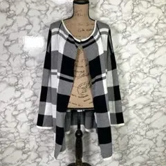 Bershka 　ベルシュカ　（L）　チェックコットンニットカーディガン　黒白のサムネイル