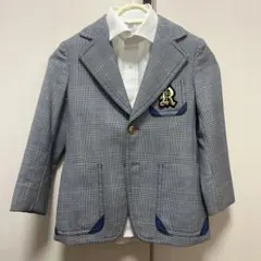 男児120サイズ⭐︎キッズ ブレザー グレー系チェック&白ワイシャツ卒業式入学式