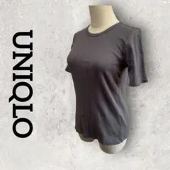 UNIQLO ランダムリブクルーネックT 半袖Tシャツ (M)グレー レディース