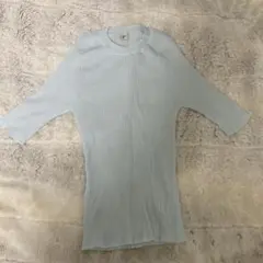 ROPÉ リブ編み 半袖ニット ライトブルー