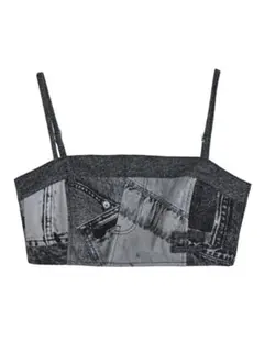DENIM PATCHWORK PRINT BUSTIER