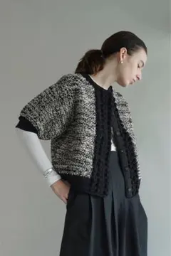 CLANE DOT LINE HALF SLEEVE KNIT CARDIGAN