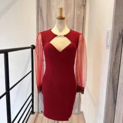 P24243 新品 M キャバドレス ワイン チュール袖 ビット JEWELS