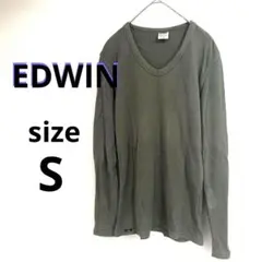EDWIN オリーブグリーン Vネック 長袖カットソー S