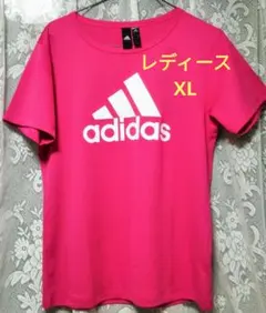 【美品】adidas アディダス　ビビットピンク　Tシャツ　レディースXL LL