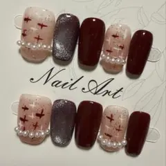 ネイルチップ 海外製 ハンドメイド M パール ニュアンス 秋 冬 大人 綺麗