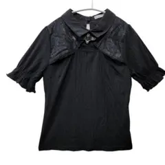 axes femme ベルト付リブトップス 黒 F レース 切替のサムネイル