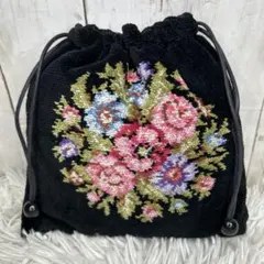 FEILER 巾着　ショルダーバッグ　フラワー　花柄　刺繍　ハンドバッグ