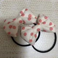 1-36 リボンヘアゴム ピンク　水玉　ドット　ぷっくり　ハンドメイド